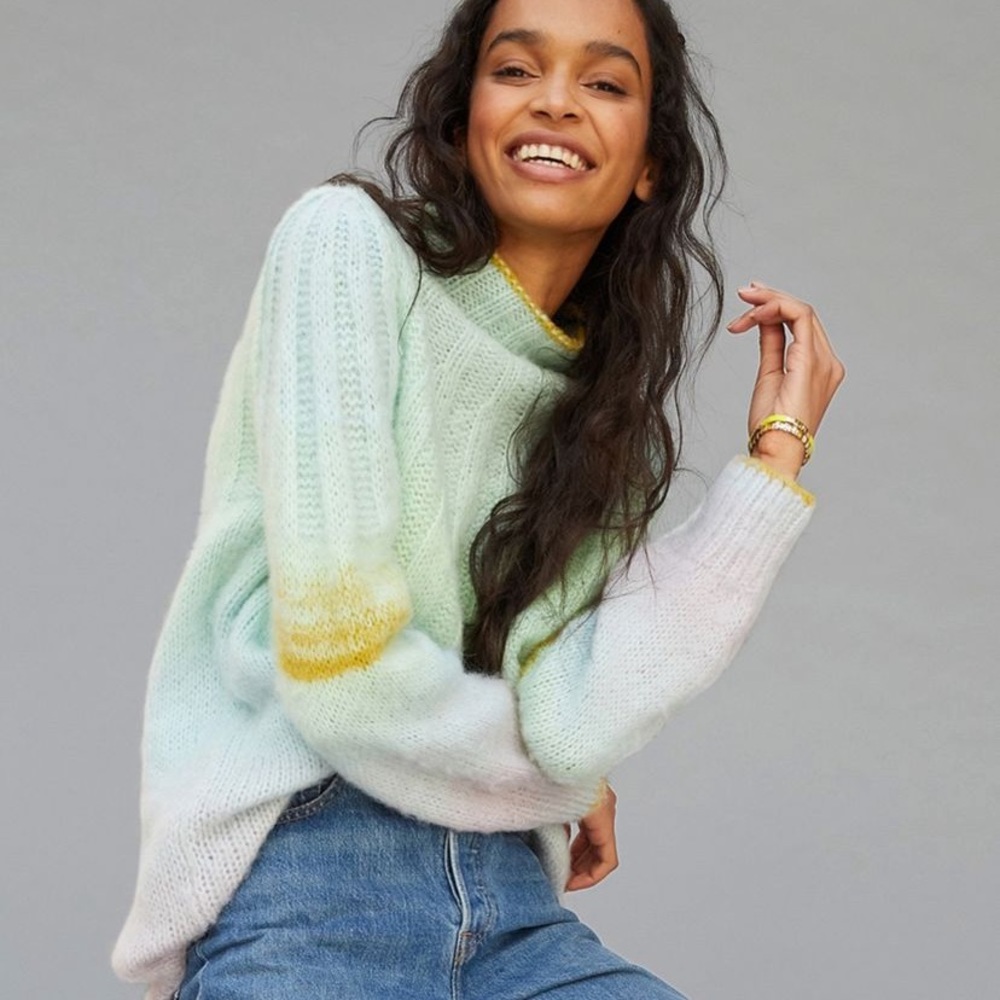 SOLD!! Anthropologie Perri ombré Alpaca tunic sweater mock neck NWOT mint - Picture 1 of 15